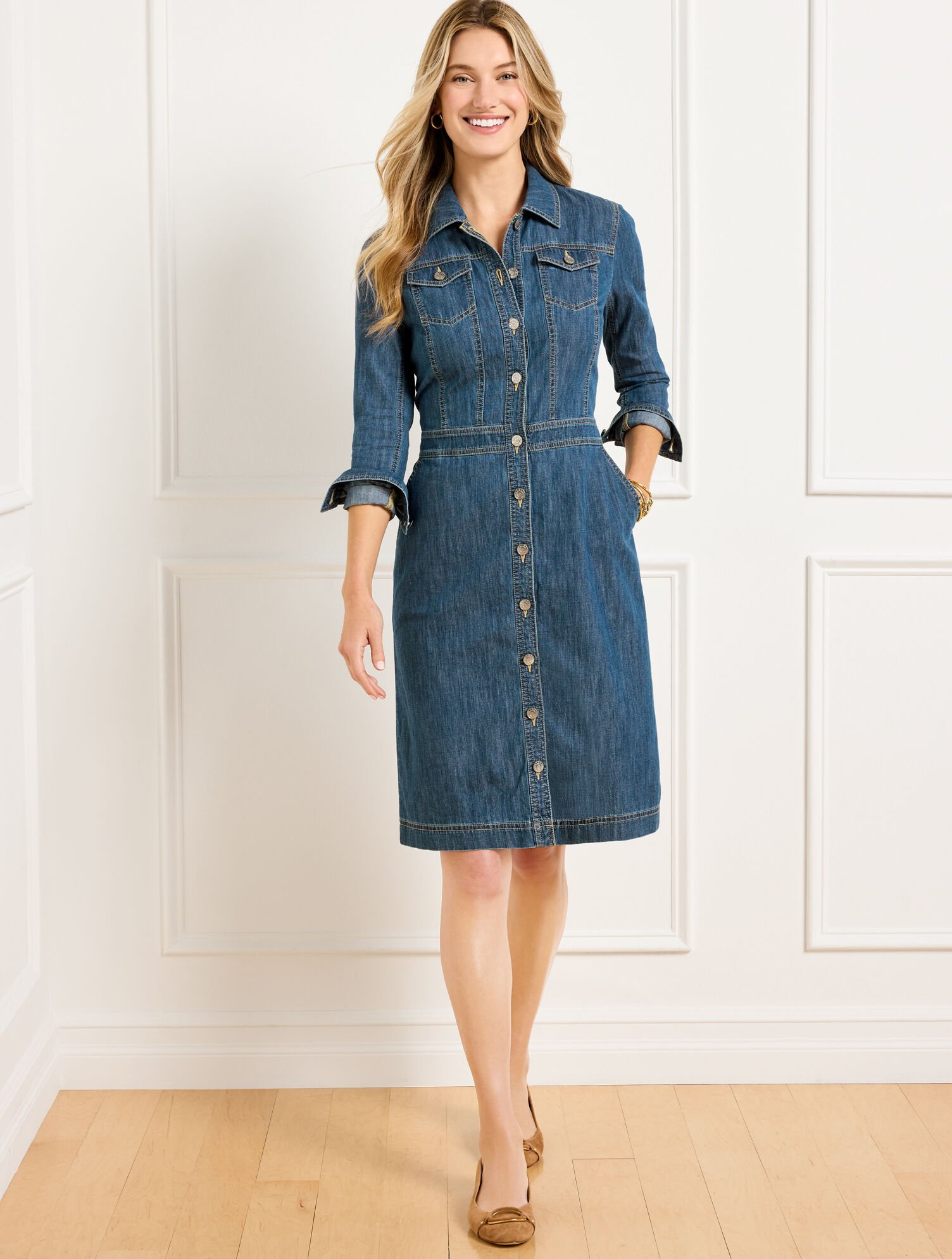 Denim Shirtdress - Delmar Wash | Talbots, image size:1504x1989