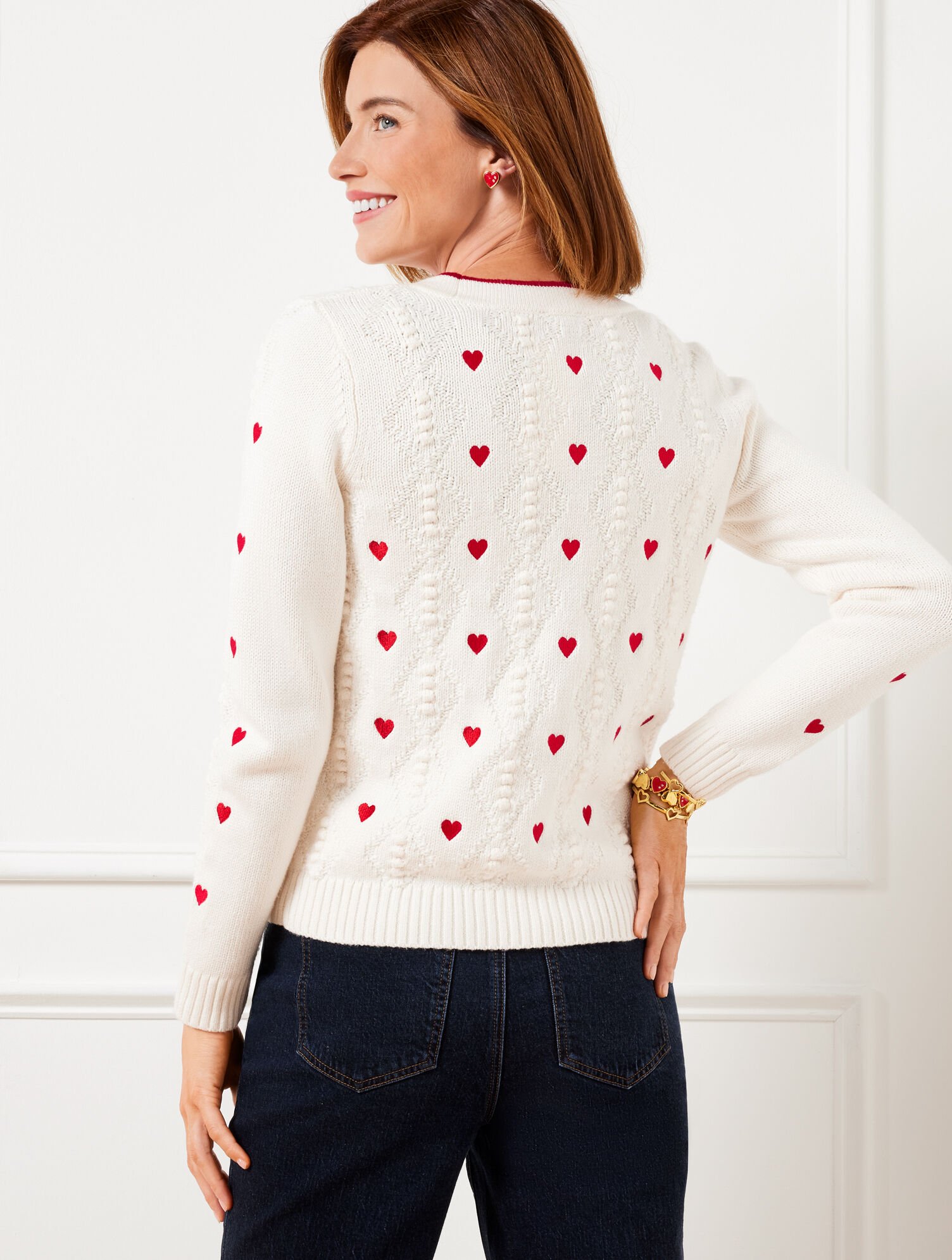 Argyle Stitch Cardigan Embroidered Heart Talbots