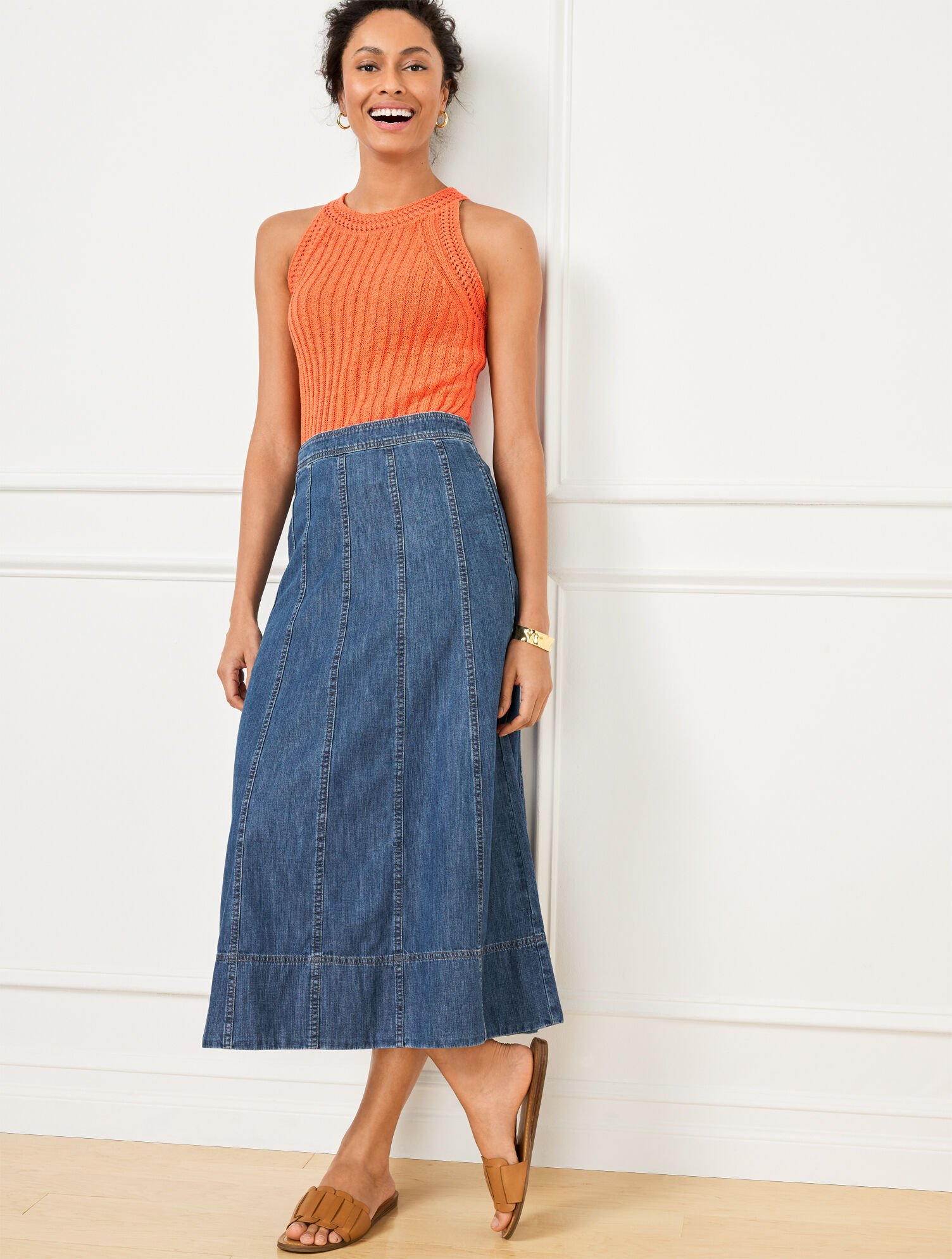Denim Fit & Flare Midi Skirt | Talbots