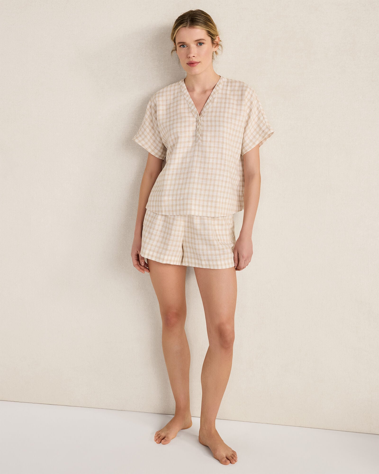 Linen Blend Gingham Top