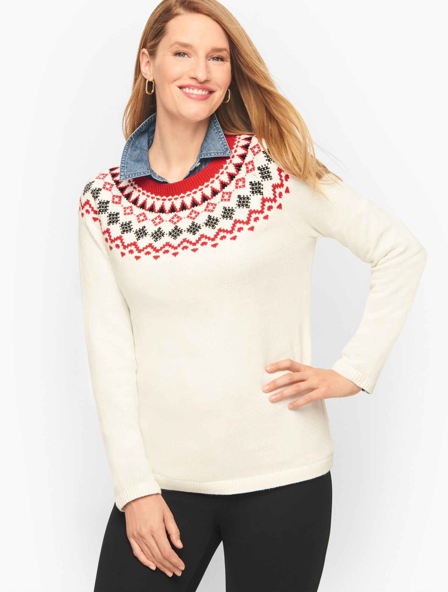 Fair Isle Yoke Crewneck Sweater Talbots