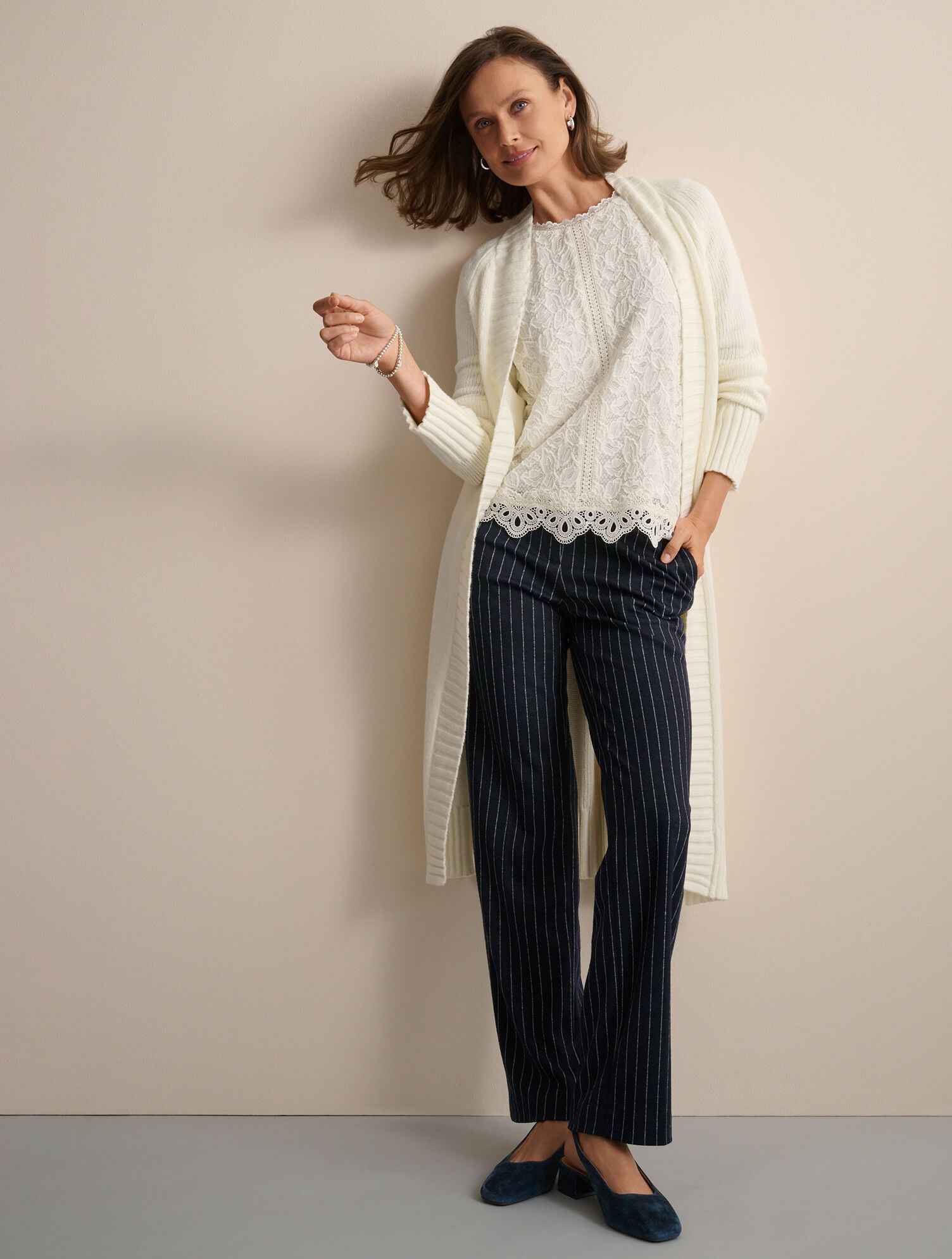 Pinstripe Knit Straight Leg Pants - thumbnail 4