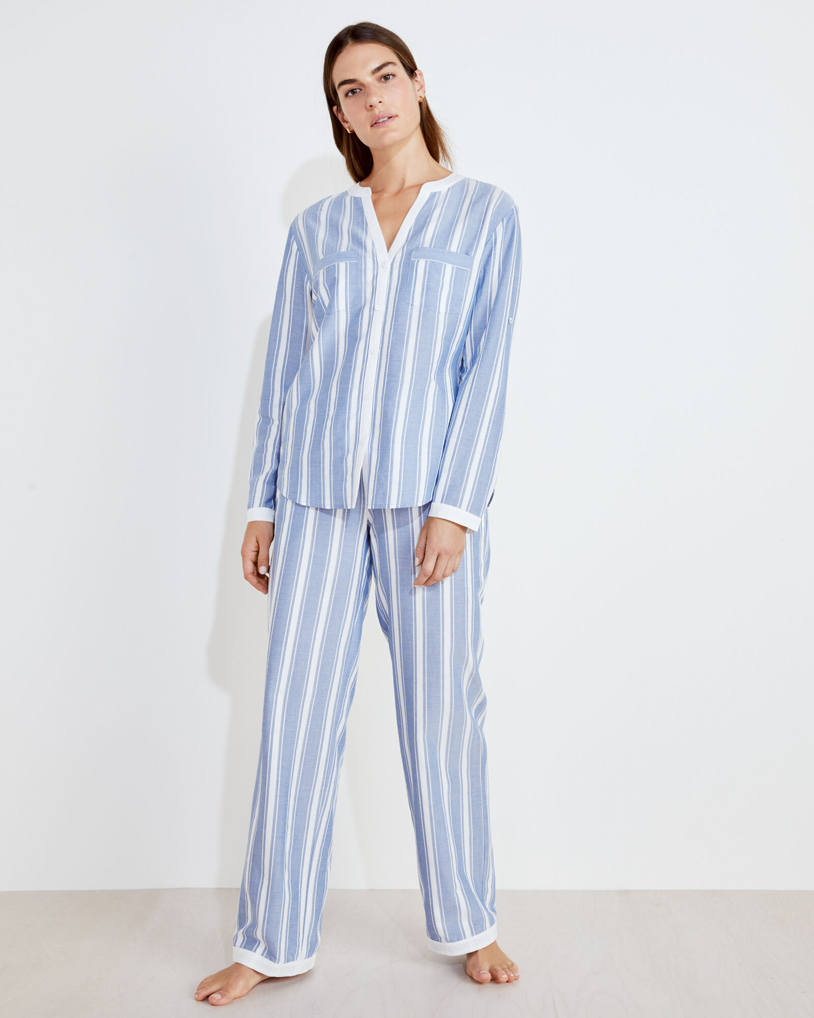 Cotton Blend Striped Drawstring Pants