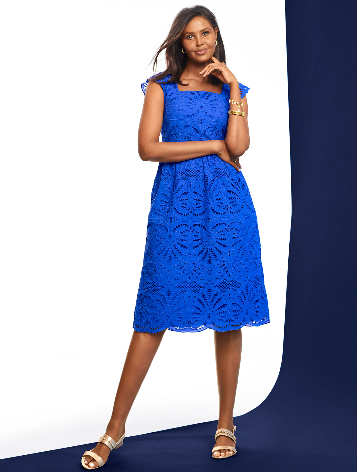 Talbots Women's Blue Round Neck Sleeveless Back Zip A-Line Dress
