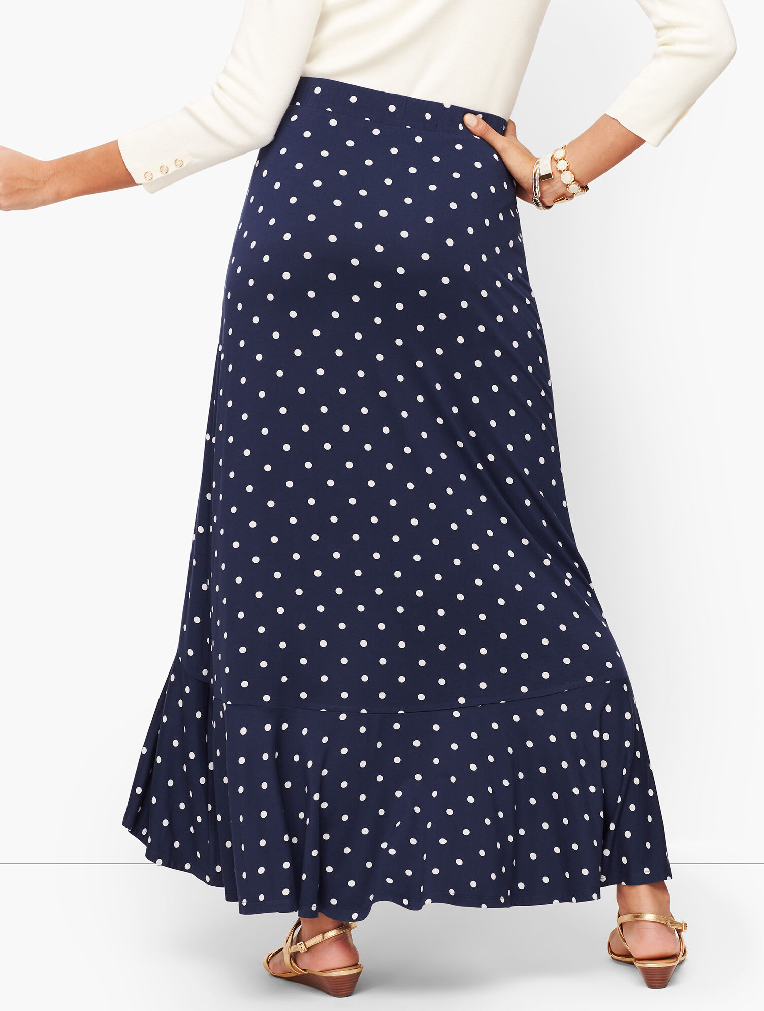 Dot Flounce Hem Maxi Skirt