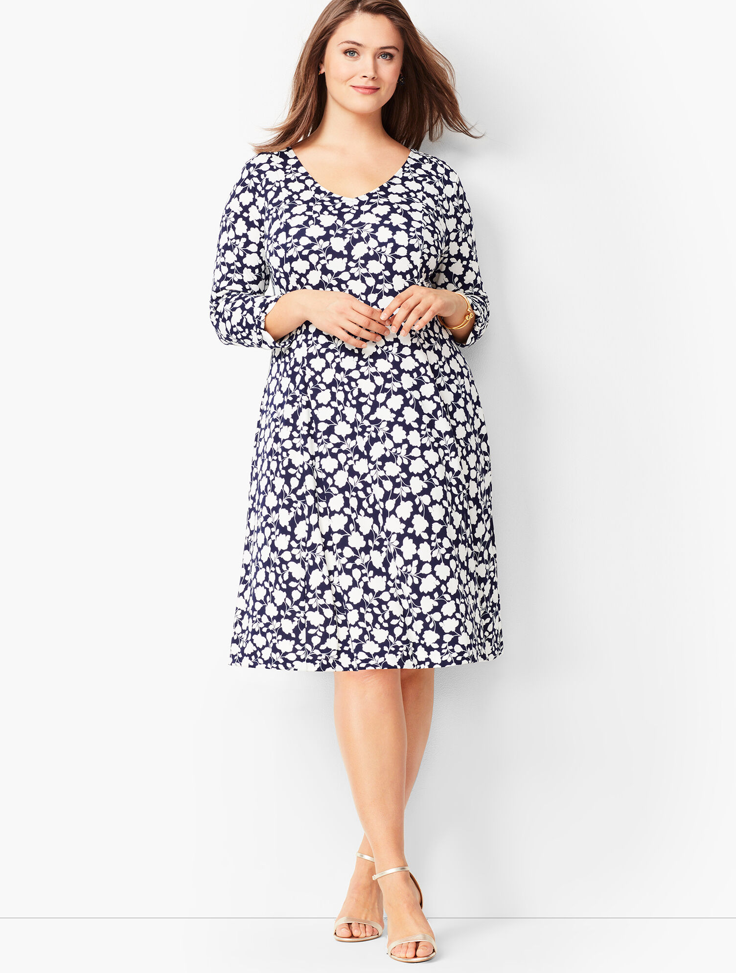 Plus Size Knit Jersey Fit \u0026 Flare Dress - Floral | Talbots