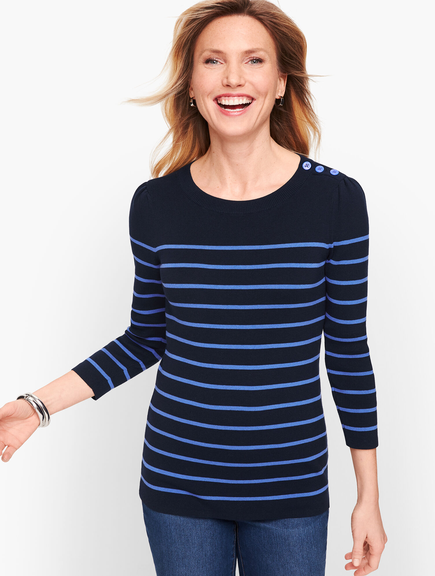Button Shoulder Stripe Sweater | Talbots