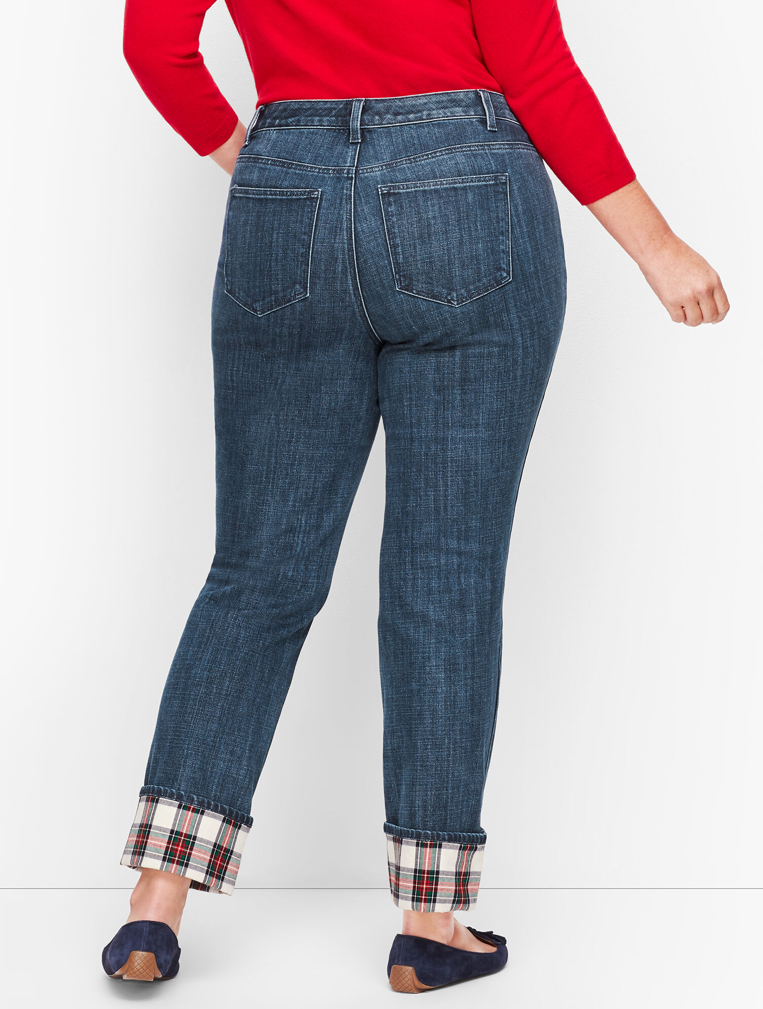 Straight Leg Jeans Plaid Cuff Talbots
