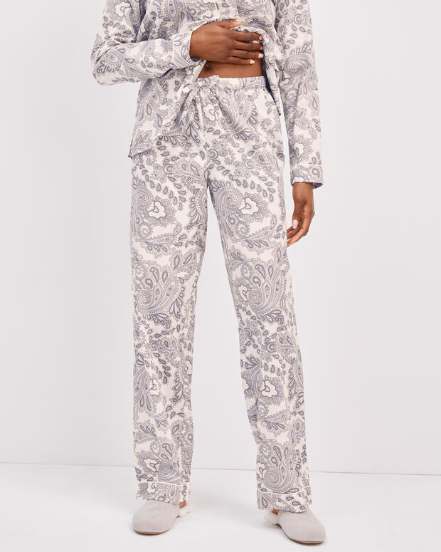 Organic Cotton Poplin Grey Paisley Sleep Pants Haven Well Within