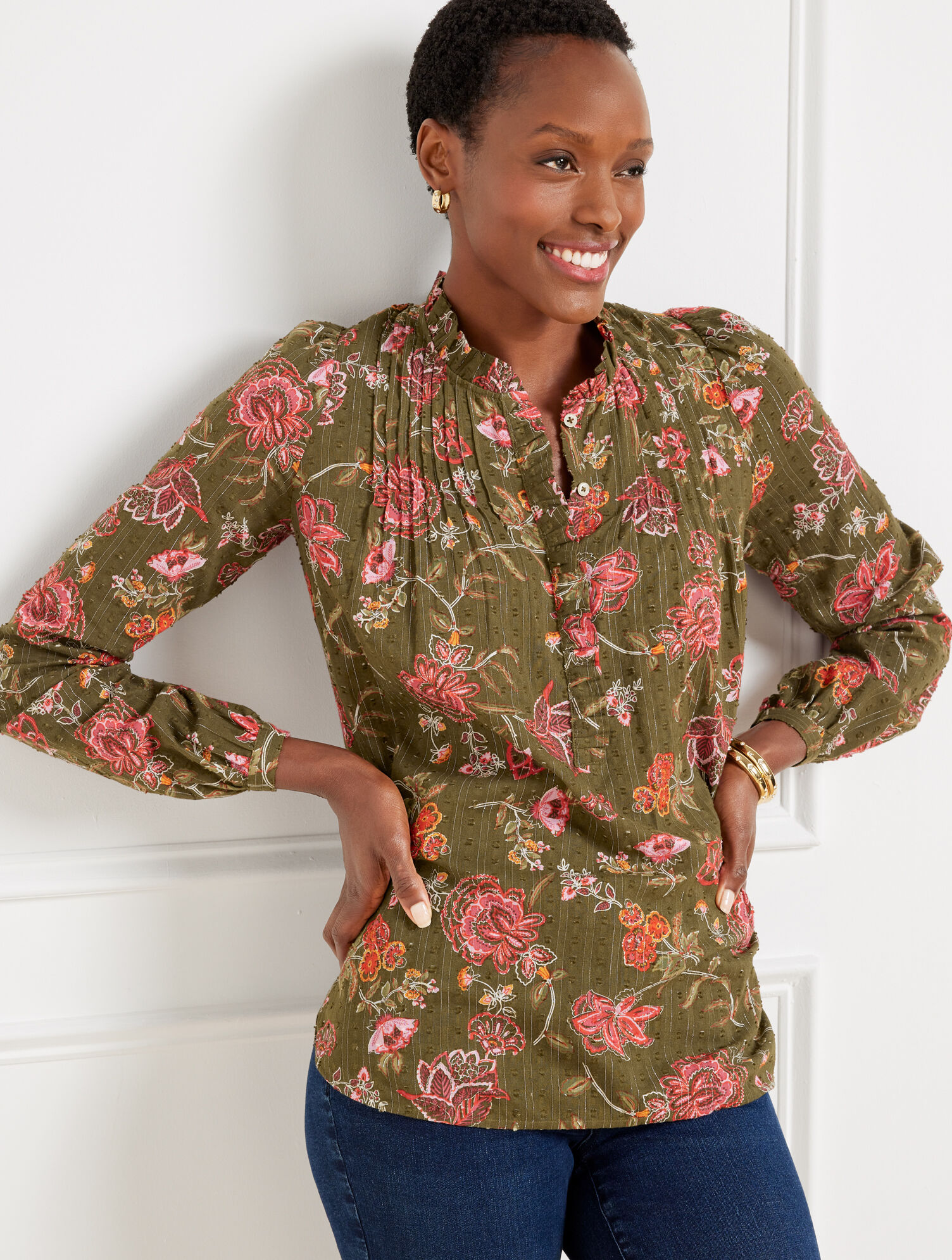 Pintuck Top - Graceful Floral | Talbots