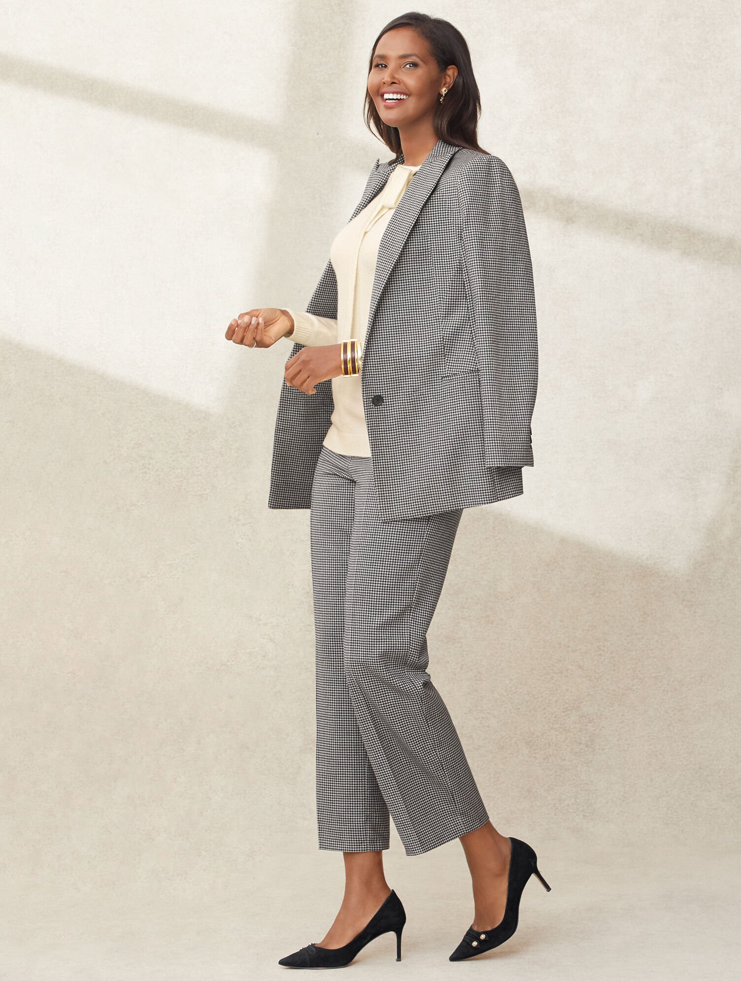 Italian Luxe Houndstooth Straight Leg Crop Pants | Talbots