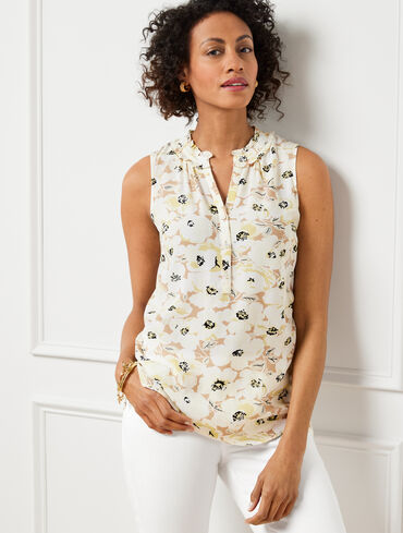Ruffle Neck Shell - Layered Floral