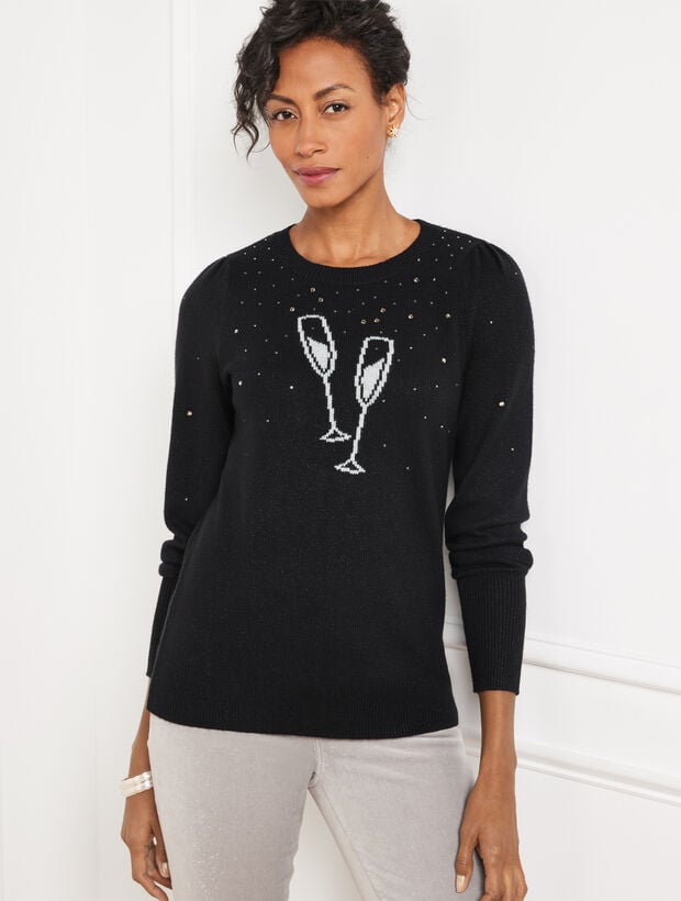 Puff Sleeve Crewneck Pullover - Sparkling Champagne