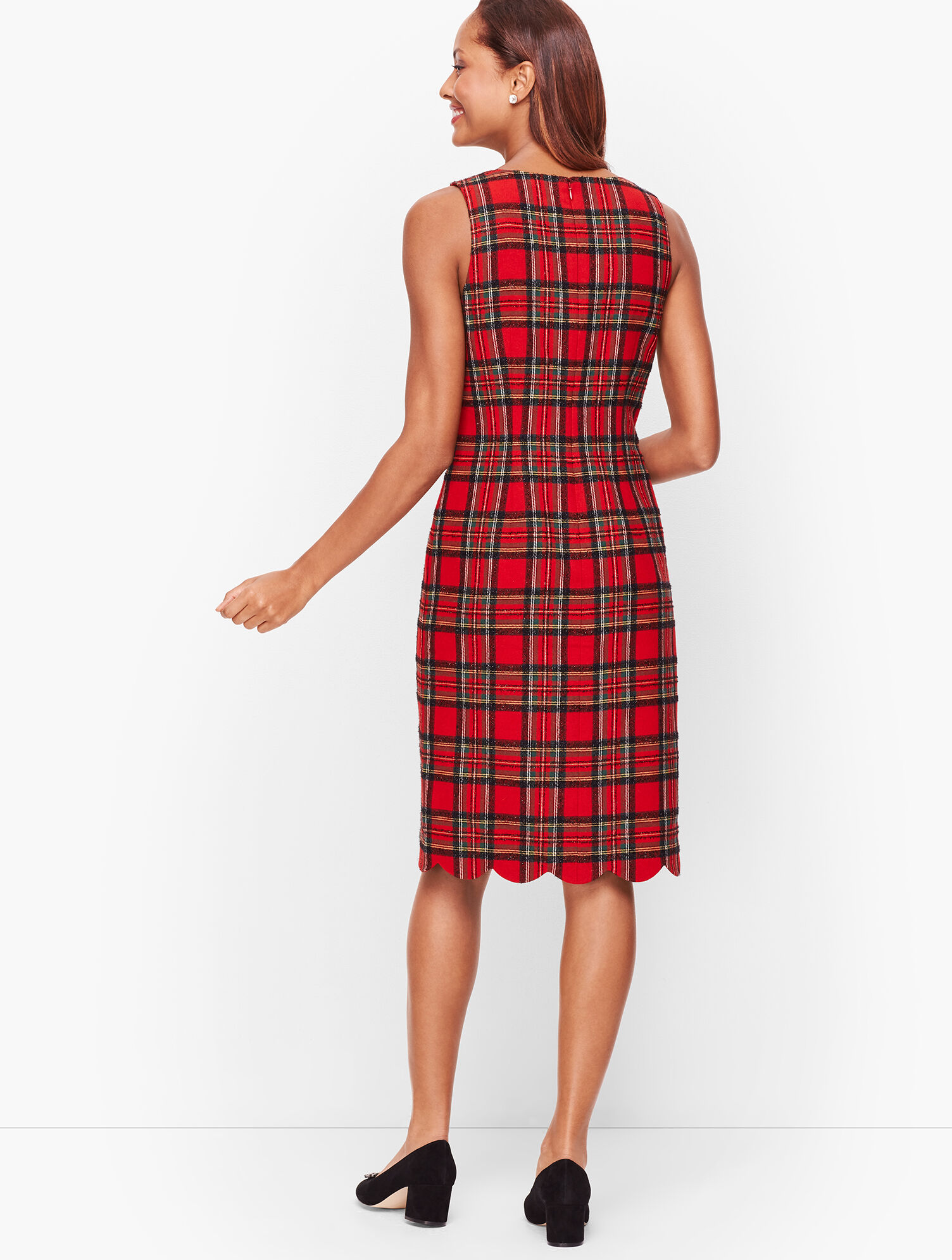 Plaid Shimmer Scallop Hem Dress | Talbots