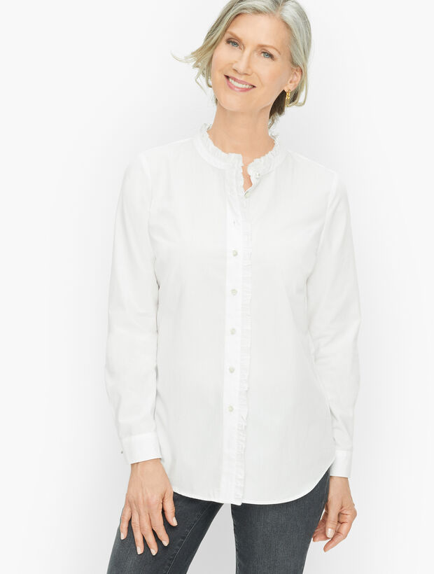 Ruffle Band Collar Cotton Poplin Top