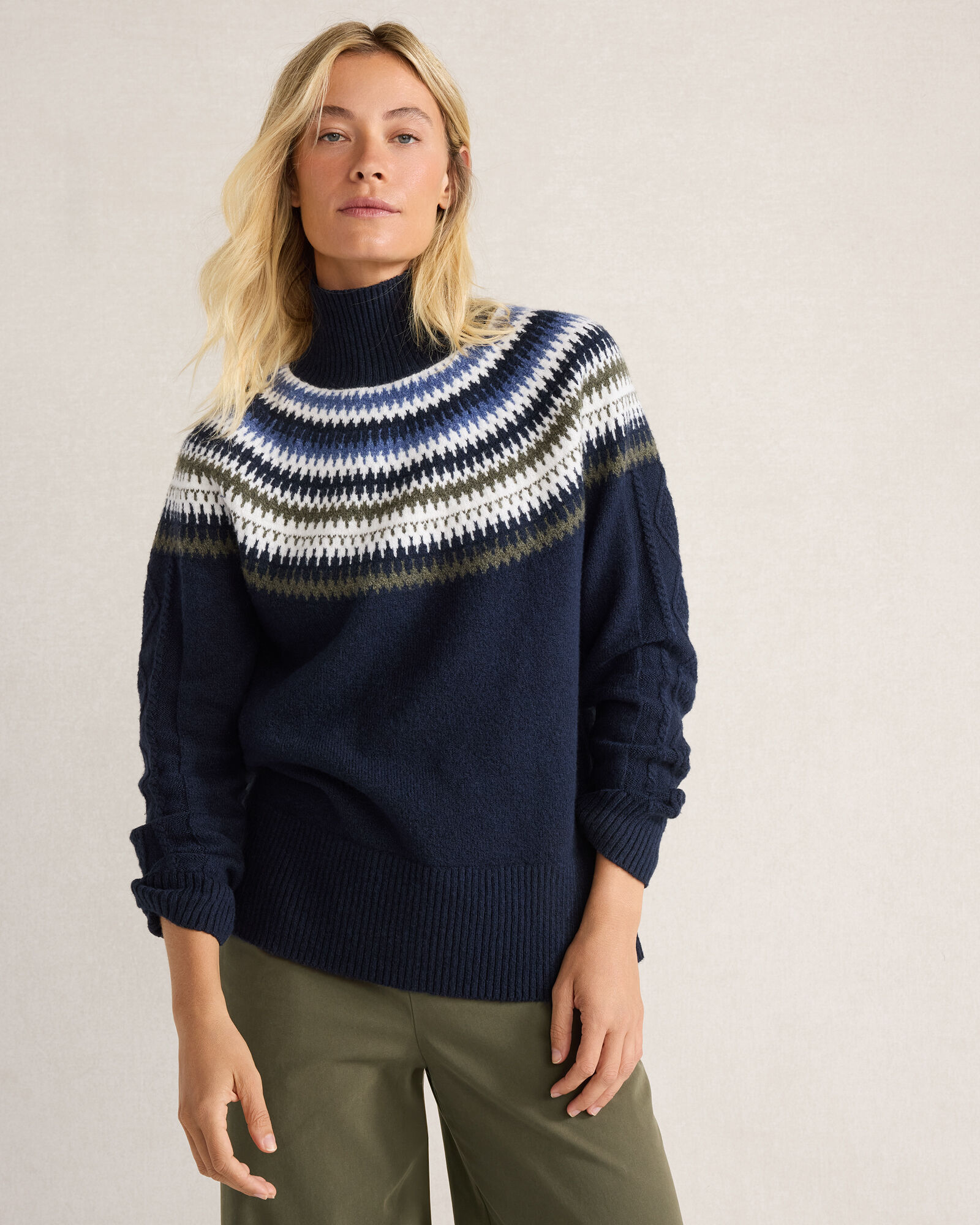 Organic Cotton Blend Fair Isle Mockneck Sweater