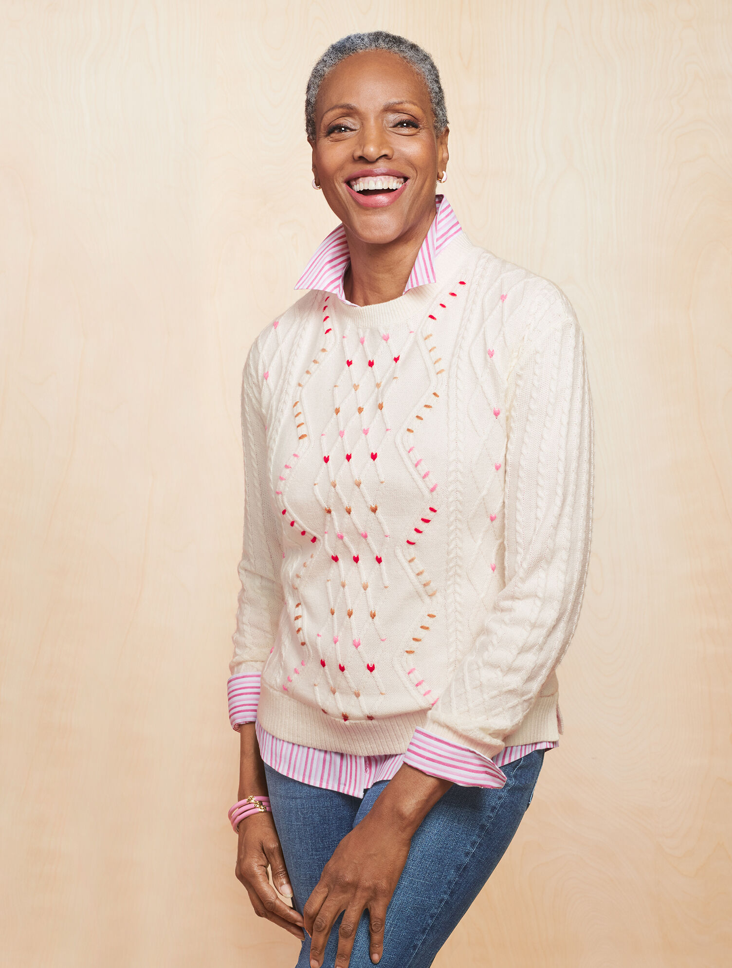 Whipstitch Hearts Cable Knit Sweater