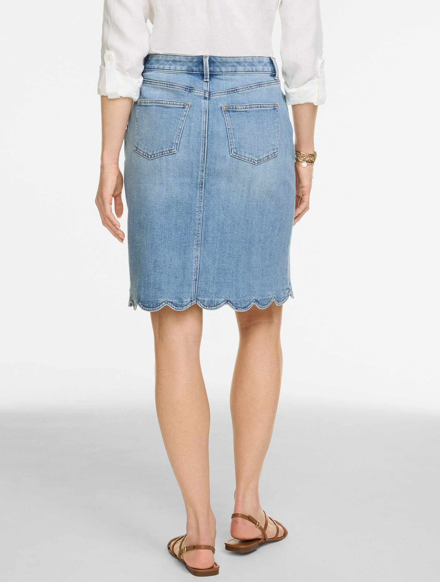 Scallop Hem Denim A-Line Skirt - Grace Bay Wash