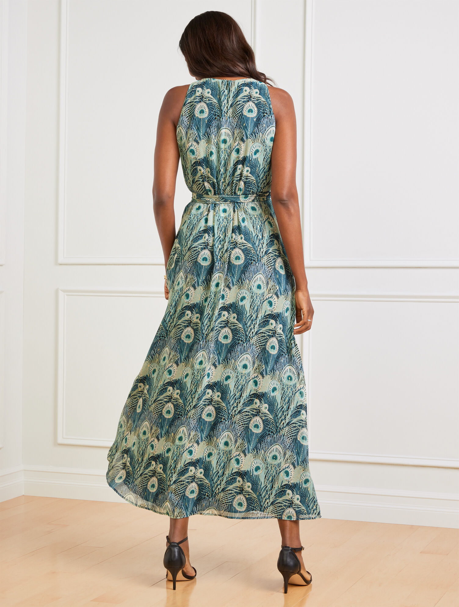 Halter Maxi Dress - Peacock Feathers