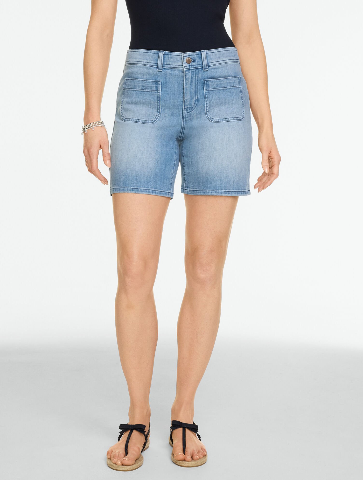 Lightweight  Denim Patch Pocket Shorts - Alys Wash