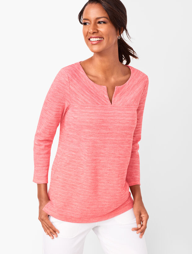Textured Split-Neck Top - Space-Dyed