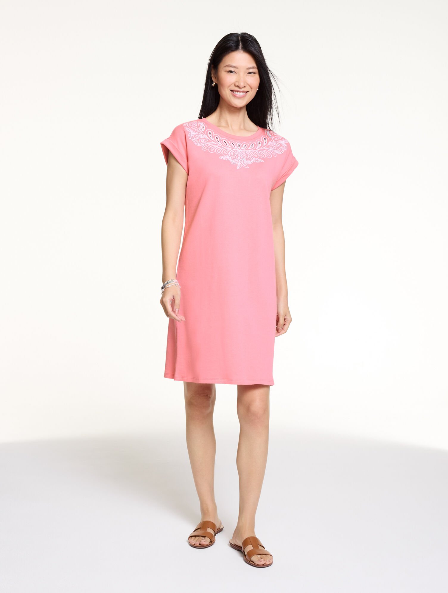 Embroidered French Terry Shift Dress