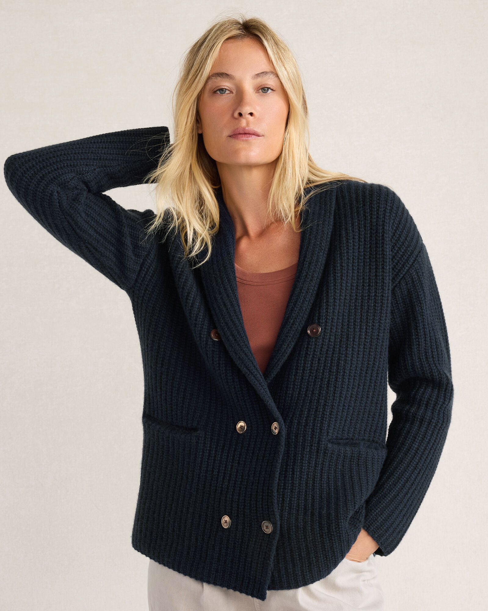 Cashmere Shaker Double Breasted Cardigan