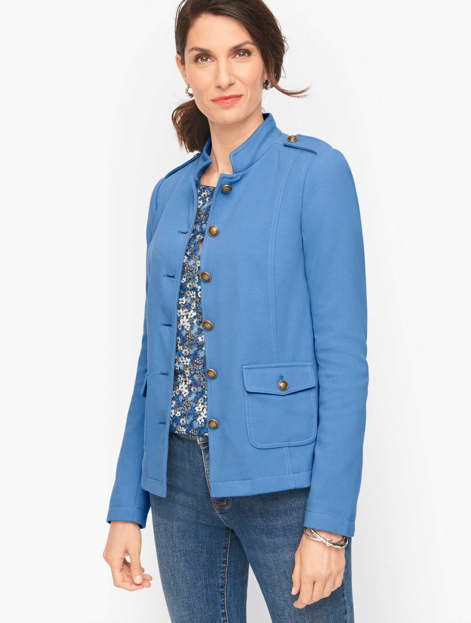 Talbots Wool Blend Blazer Jacket Womens Size 2P 2 Petite Pockets Knit Gray