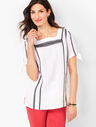 Square-Neck Embroidered Linen Top - Piece Dyed