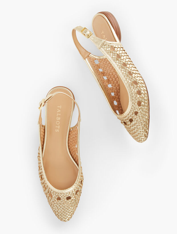 Edna Woven Metallic Nappa Slingback Flats