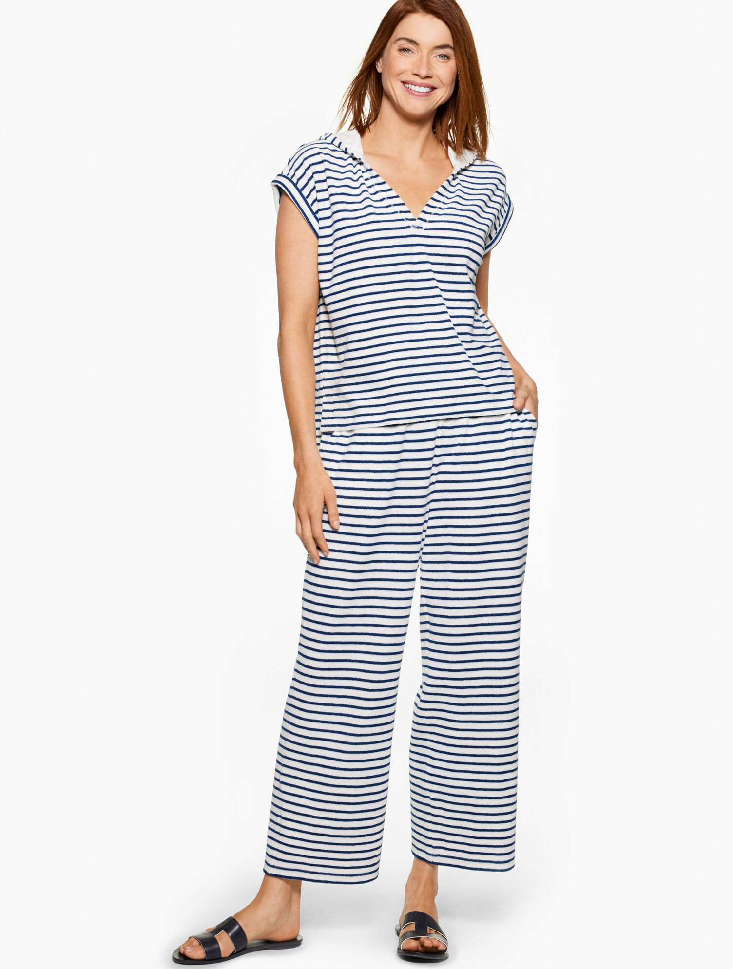Aqua Club Stripe Terry Hooded Cover-Up