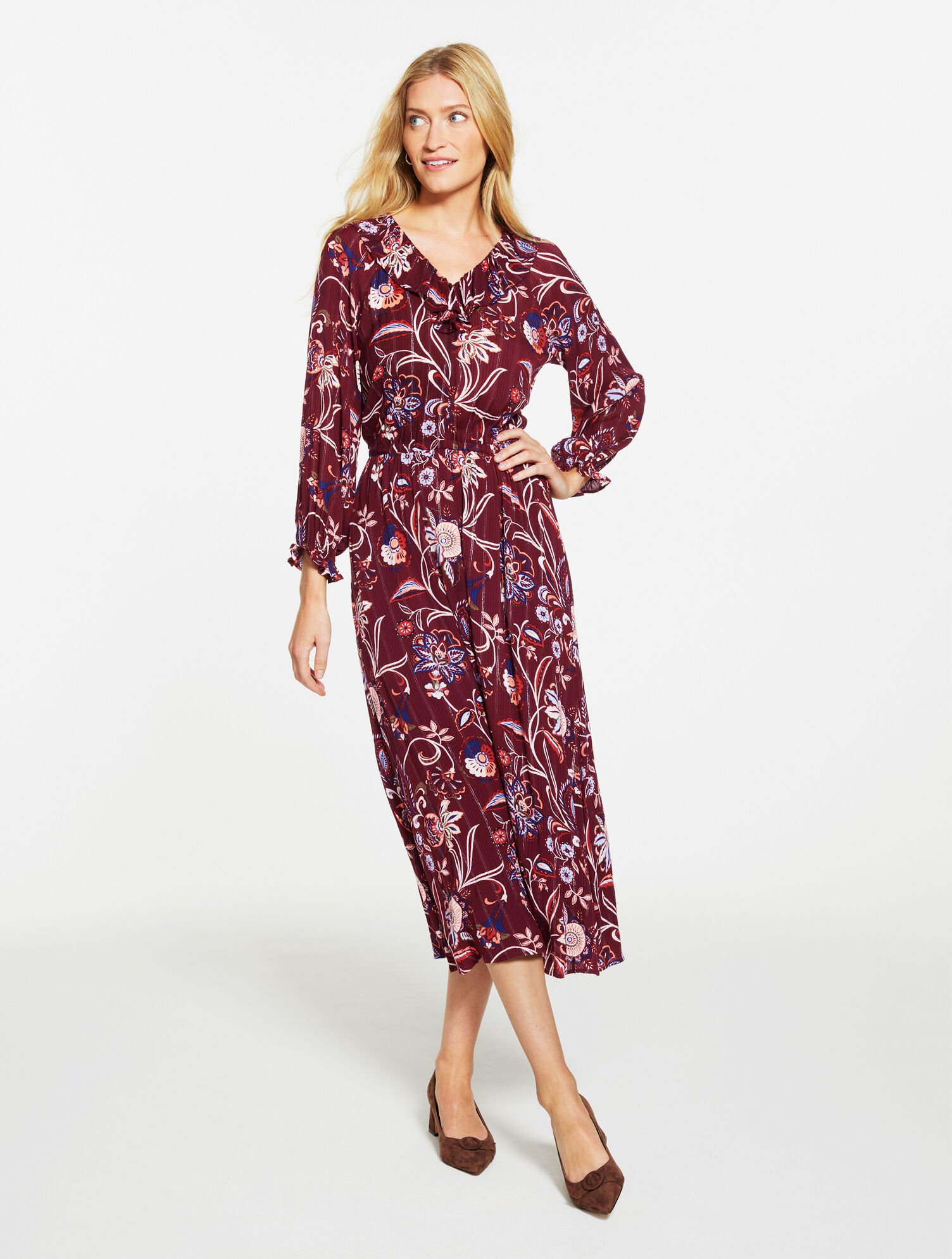 Ruffle Neck Dress - Lively Floral