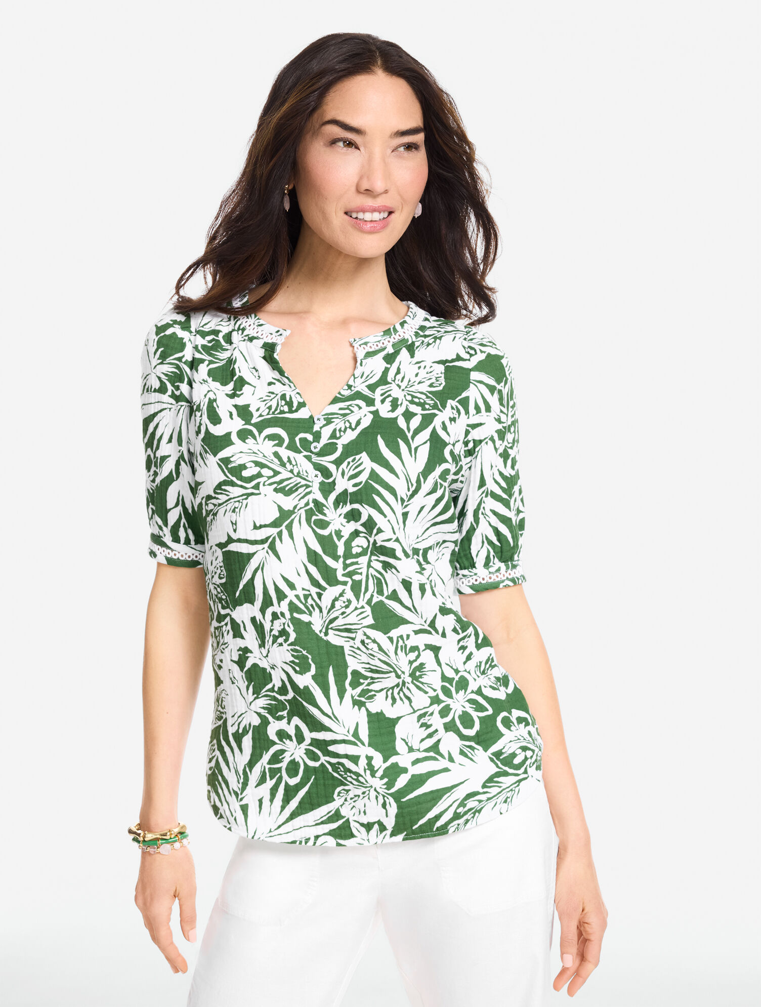 Short Sleeve Gauze Top - Tropical Hibiscus