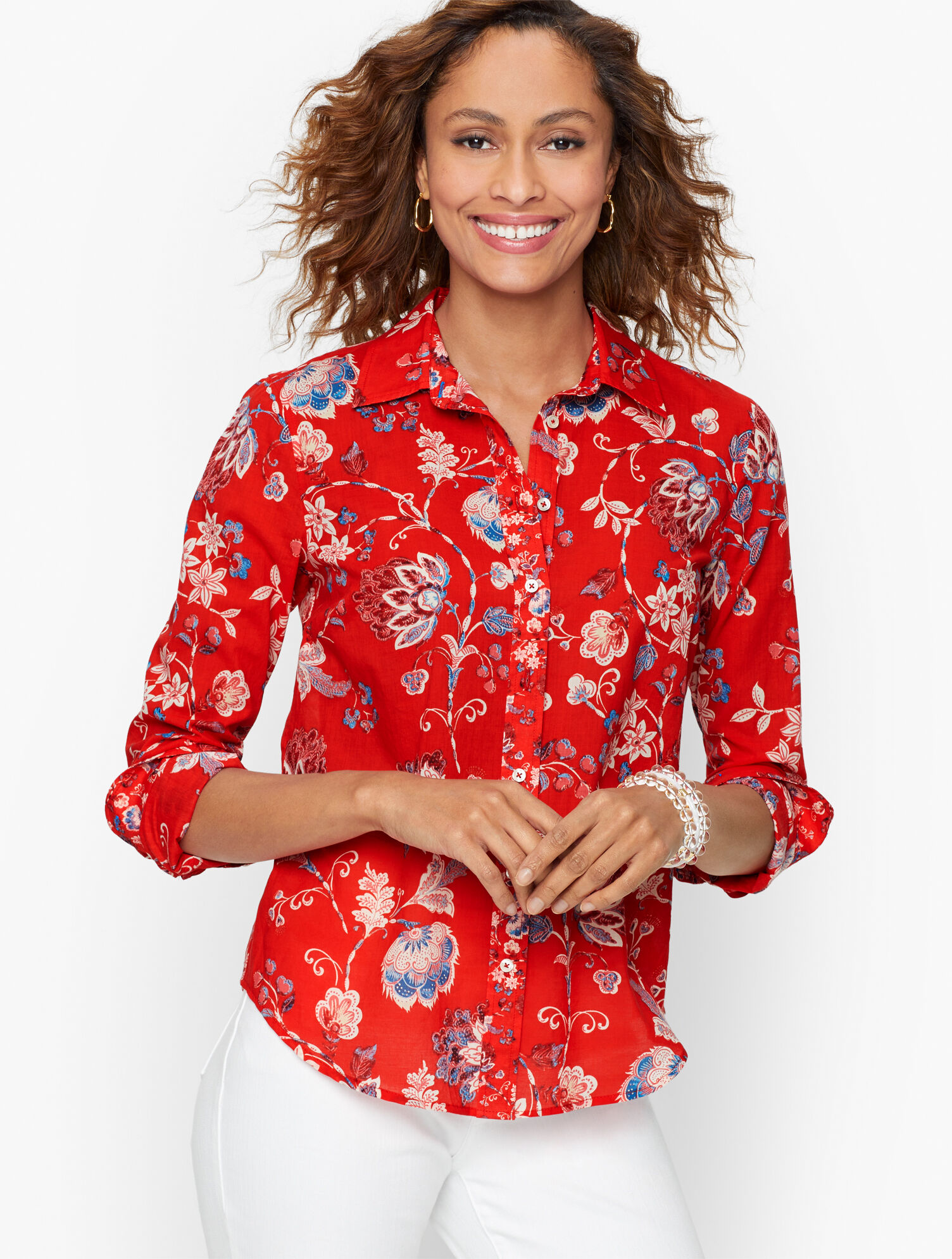 Cotton Button Front Shirt - Delicate Jacobean