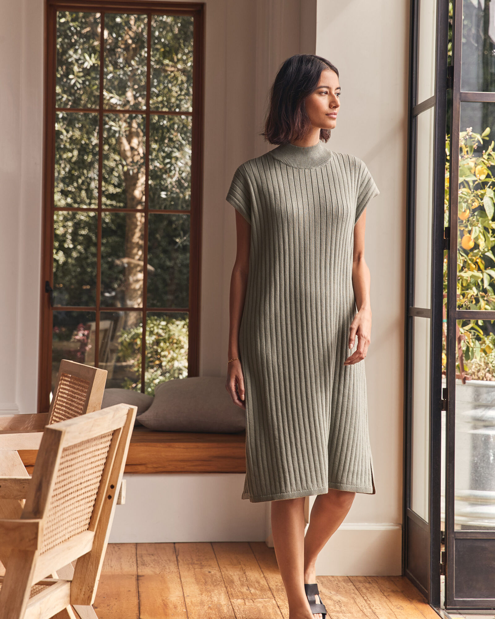 ribbed dress cotton on Ribbed Cotton-Blend Scoop-Neck Dress in Dresses & Skirts