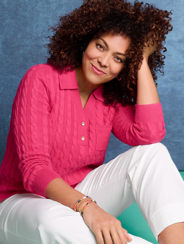 Cable Knit Johnny Collar Sweater Talbots