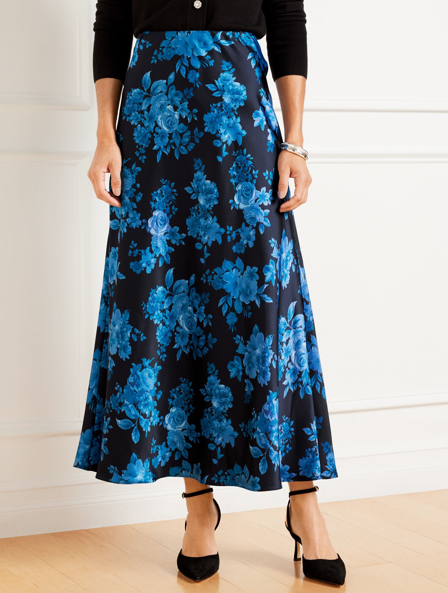 Satin Maxi Slip Skirt Flourish Floral Talbots