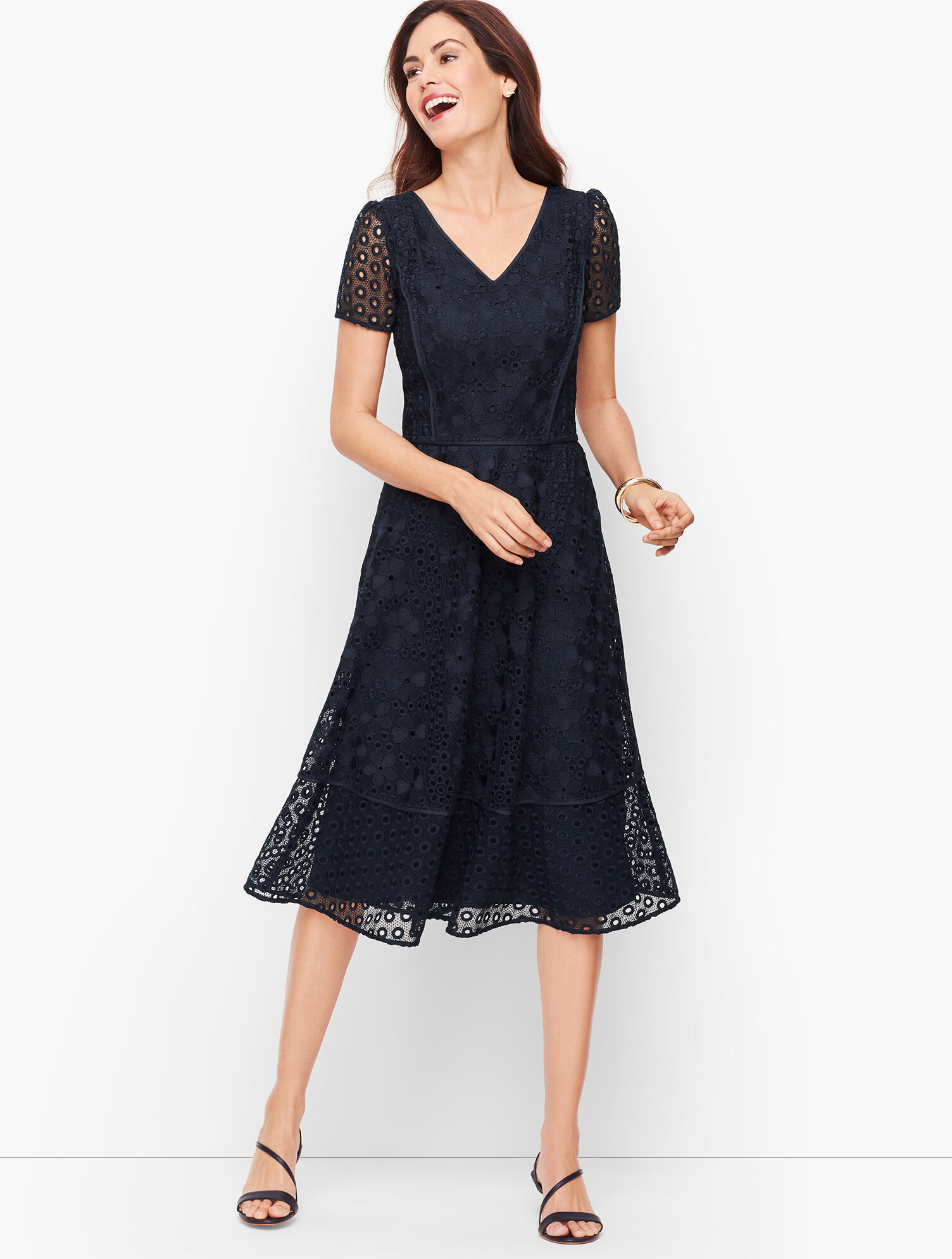 Lace And Eyelet Fit &amp; Flare Dress
