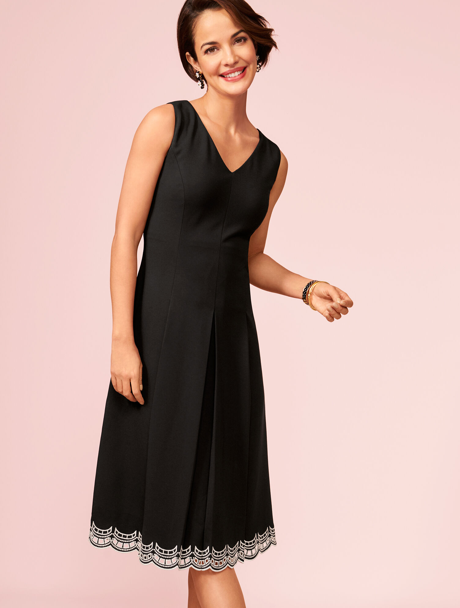 Embroidered Ponte Fit &amp; Flare Dress