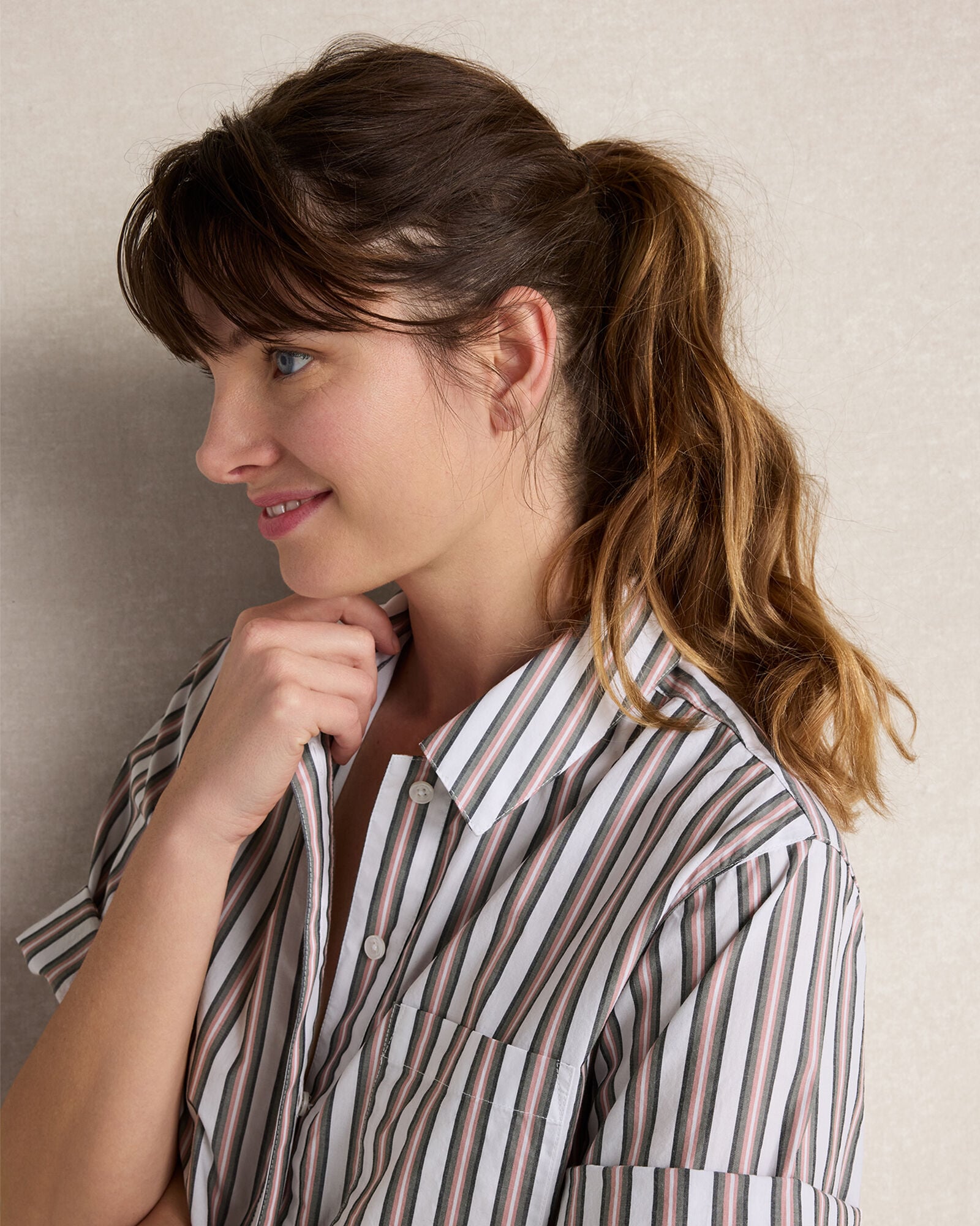 Organic Cotton Poplin Statement Stripe Pajama Top