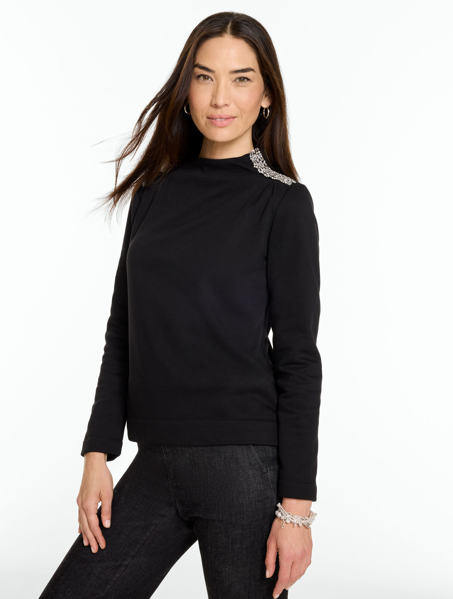 Jewel Shoulder Mockneck Top