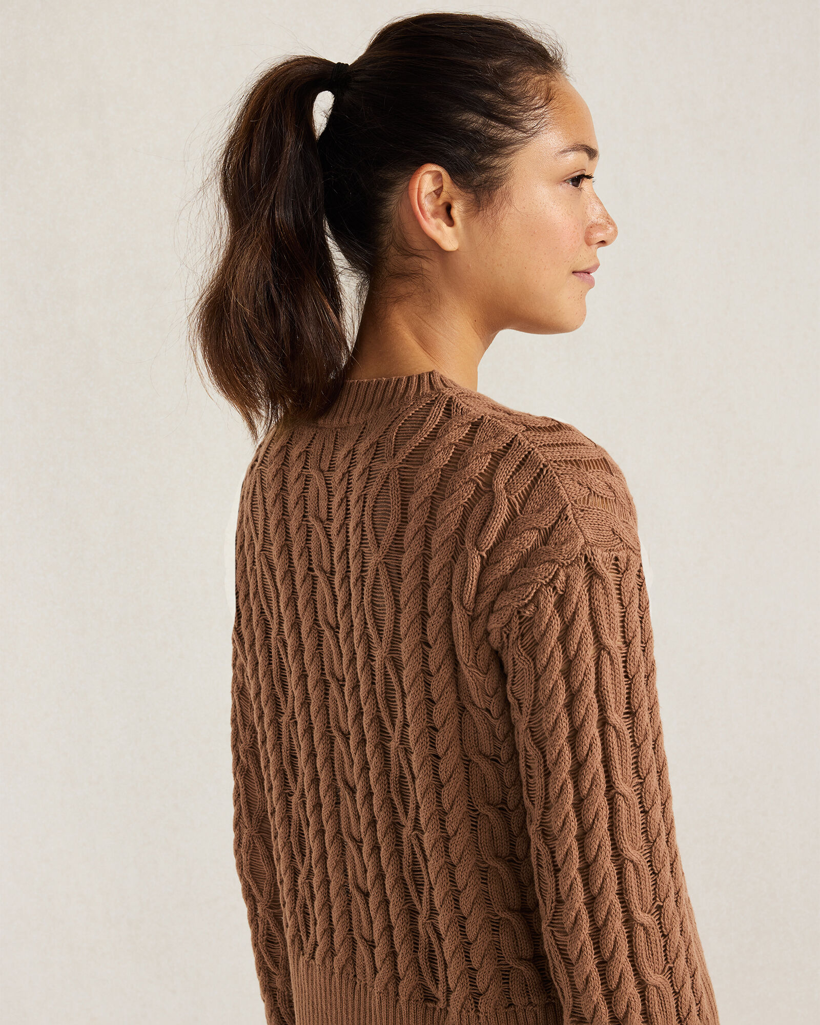 Raw Hem Cable Knitted Sweater