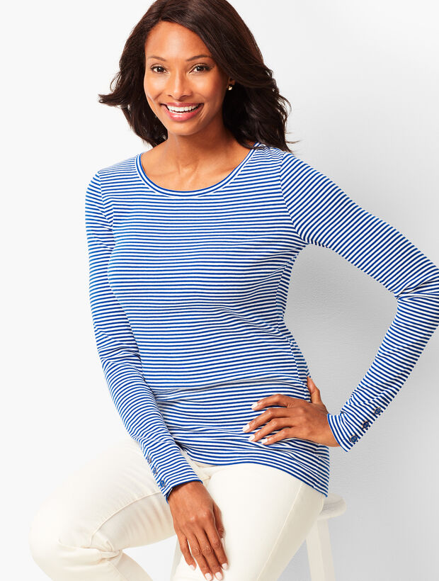 Stripe Long-Sleeve Button-Cuff Tee