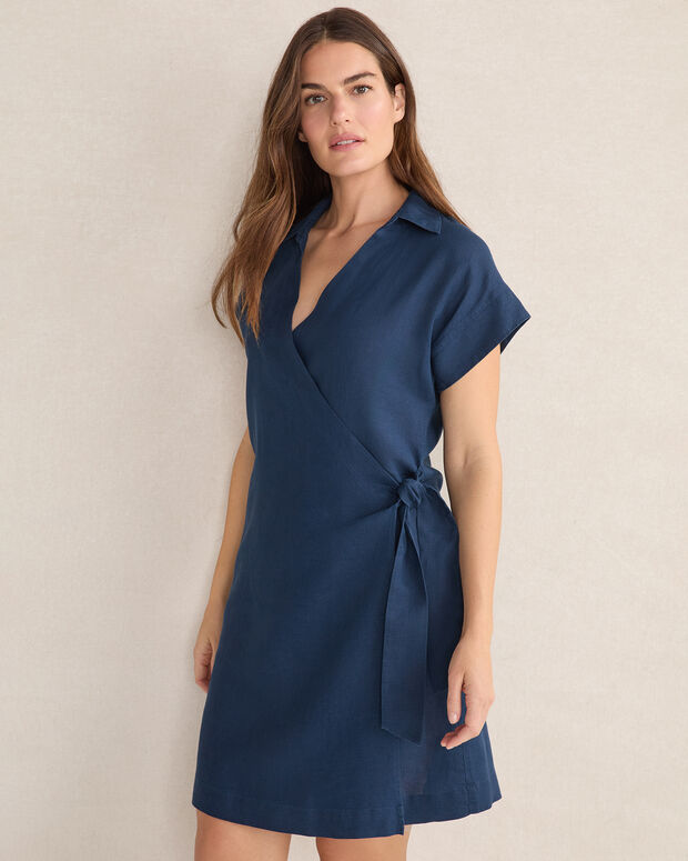 Linen Short Sleeve Wrap Dress