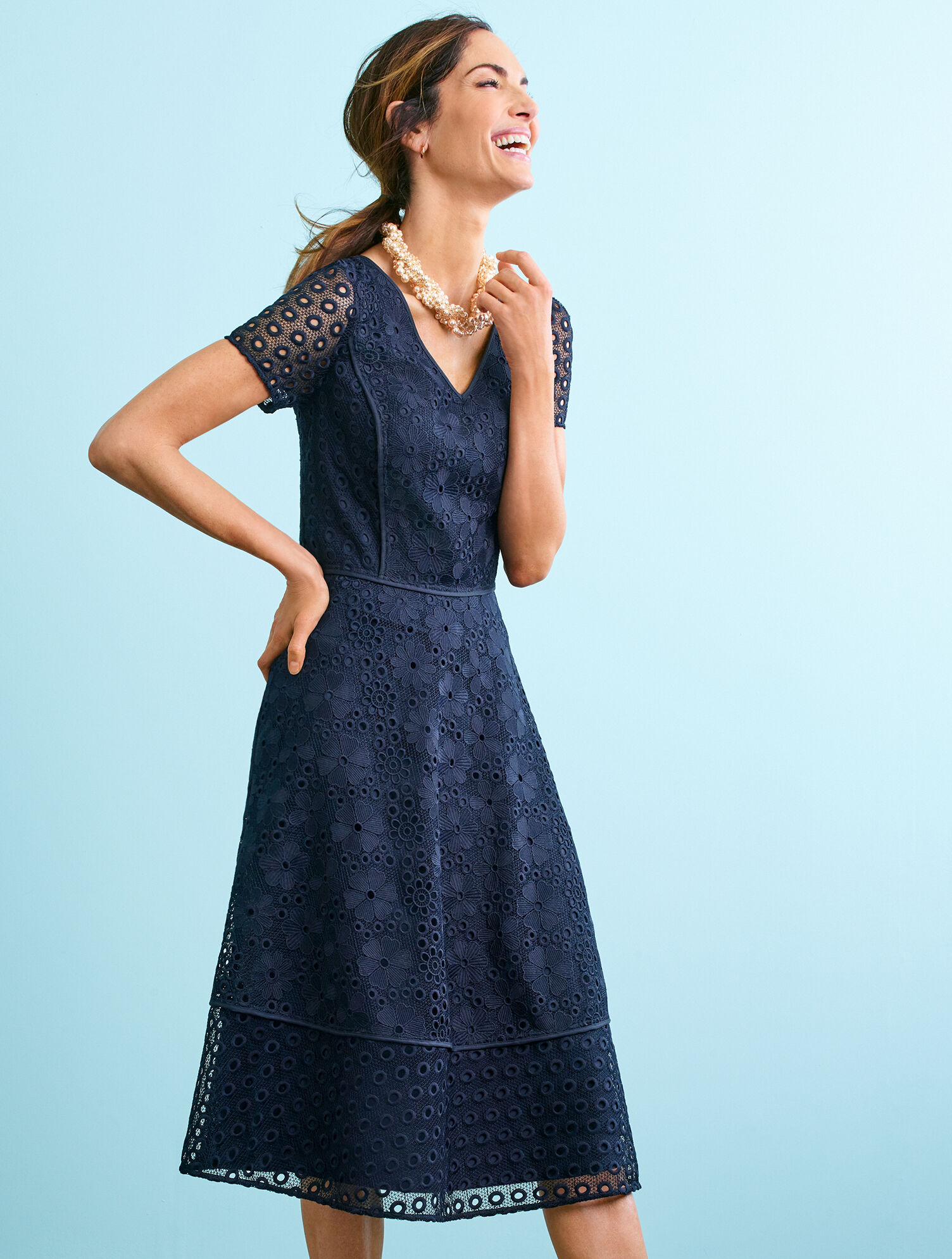 Lace And Eyelet Fit &amp; Flare Dress