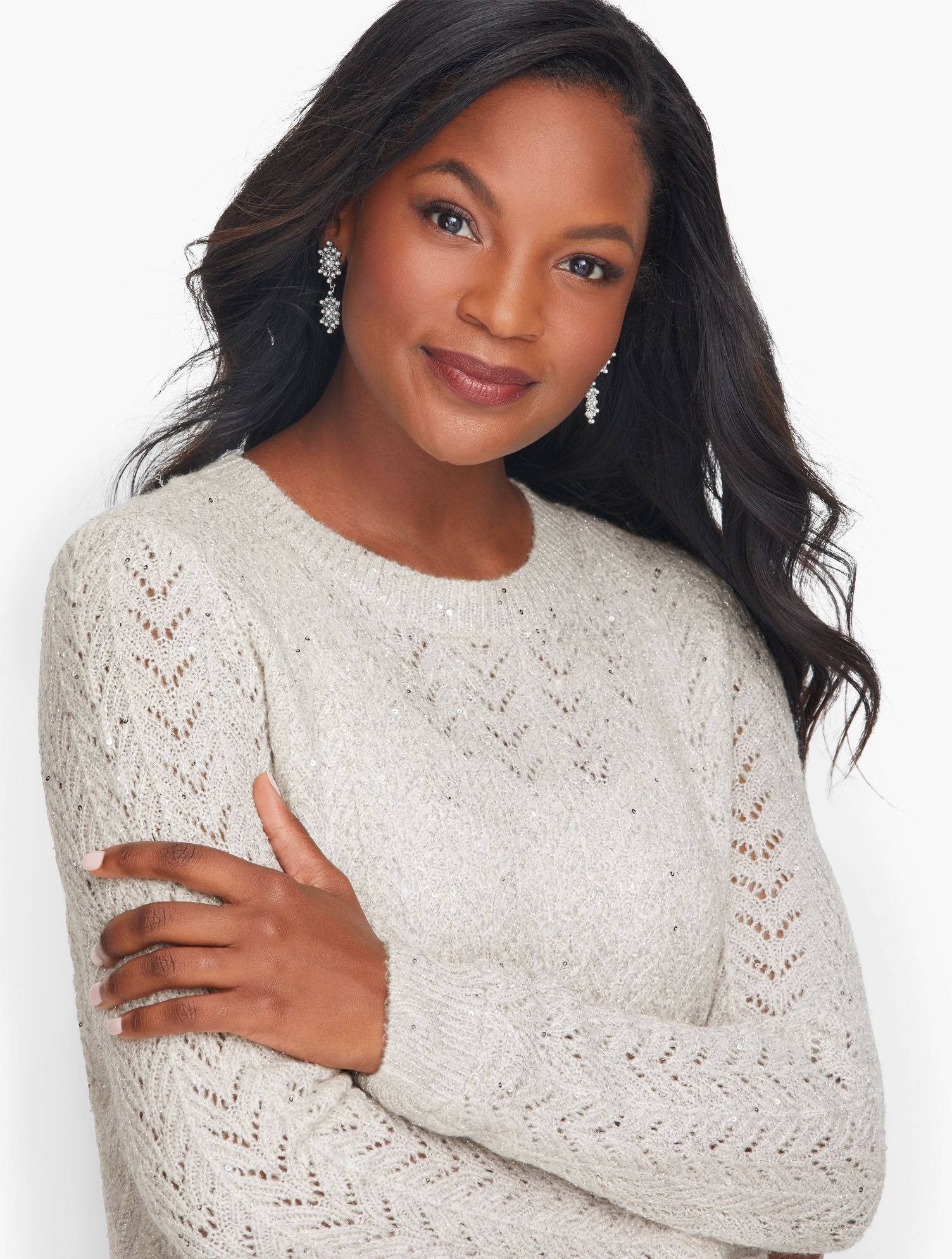 Allover Pointelle Shimmer Sweater