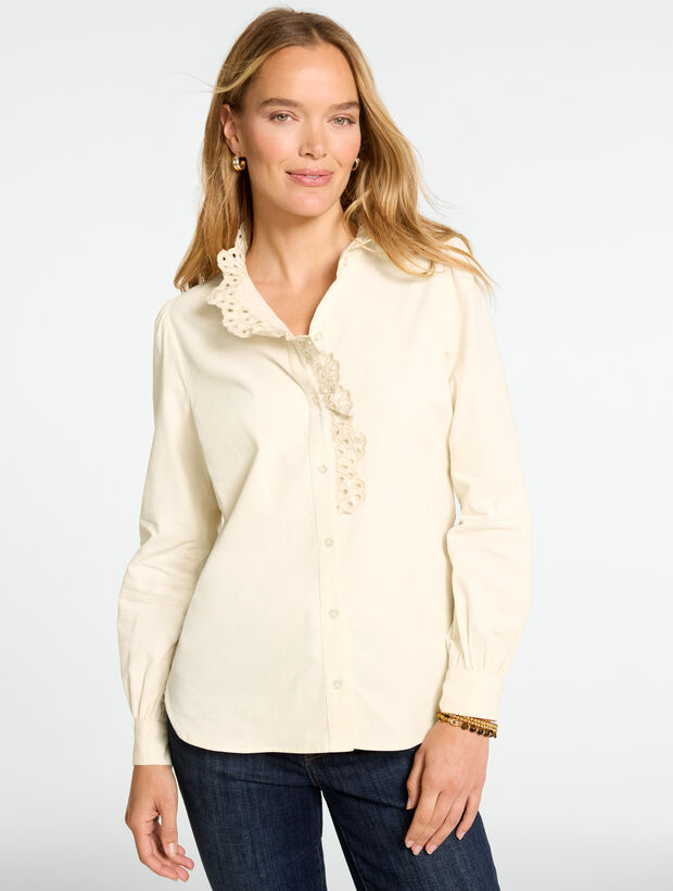Corduroy Embroidered Ruffle Top