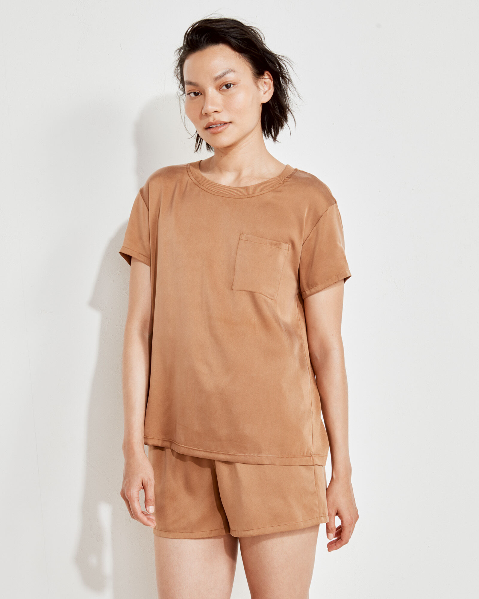 Washable Silk Rib Trim Tee