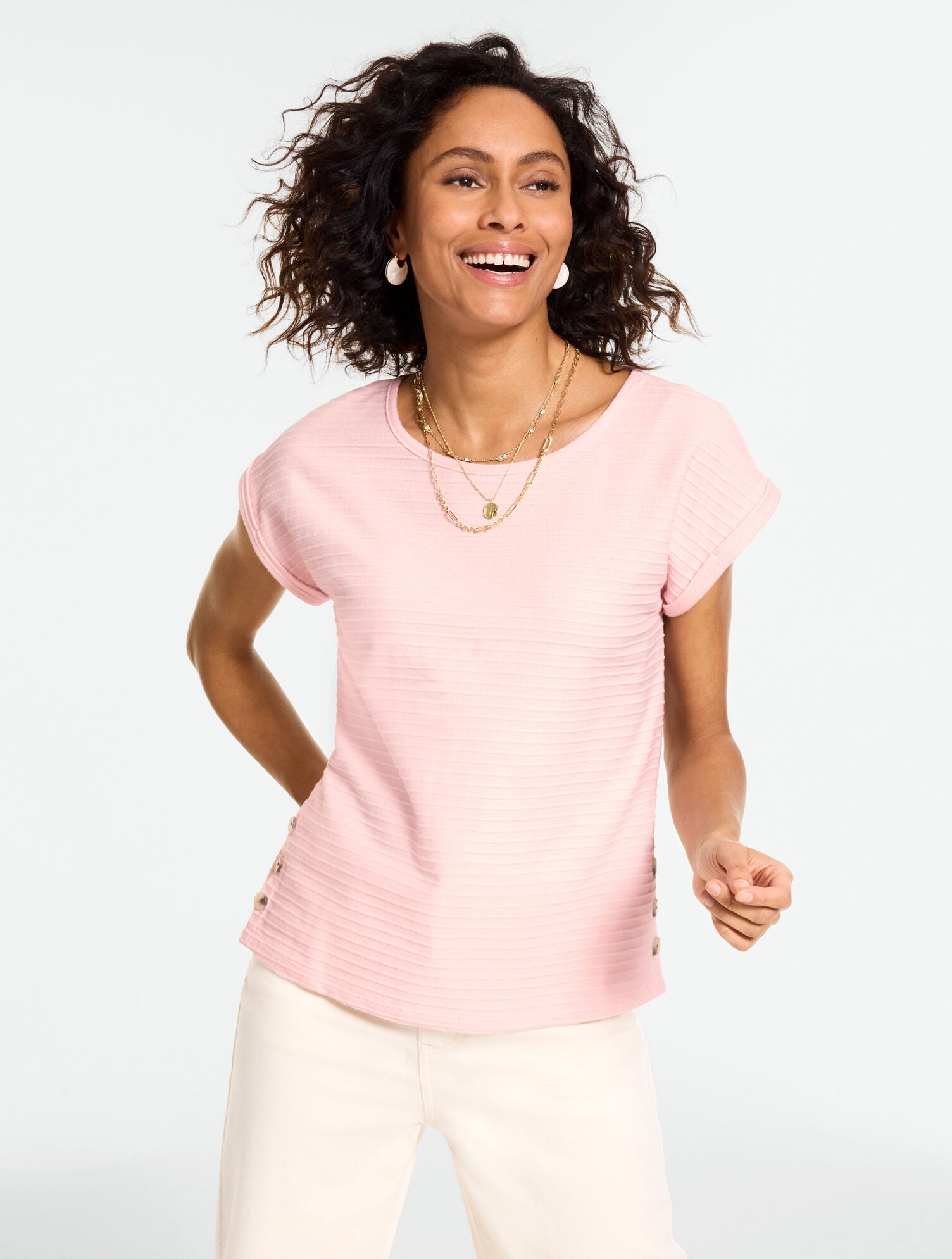 Jacquard Side Button Tee