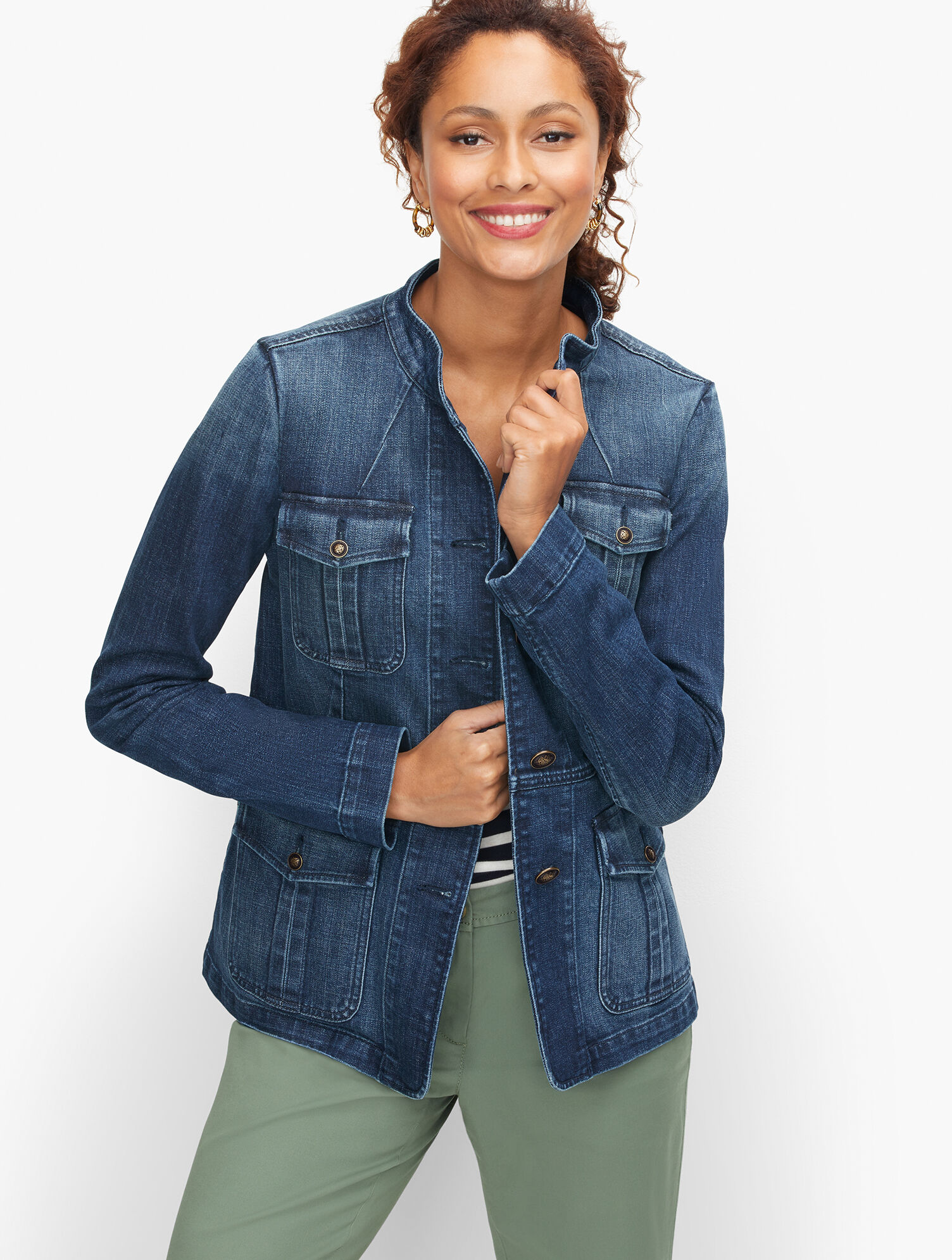 Band Collar Jean Jacket - Julia Wash